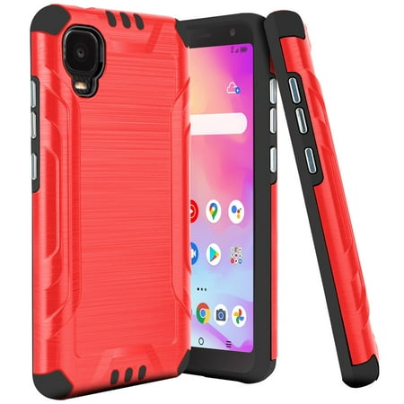 For Tcl A3 Strong Tough Metallic Design Hybrid - Red