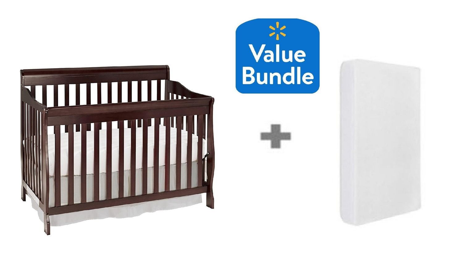 Lit de bébé 4-en-1 Sara Concord Baby Java + Matelas de lit de bébé - Paquet