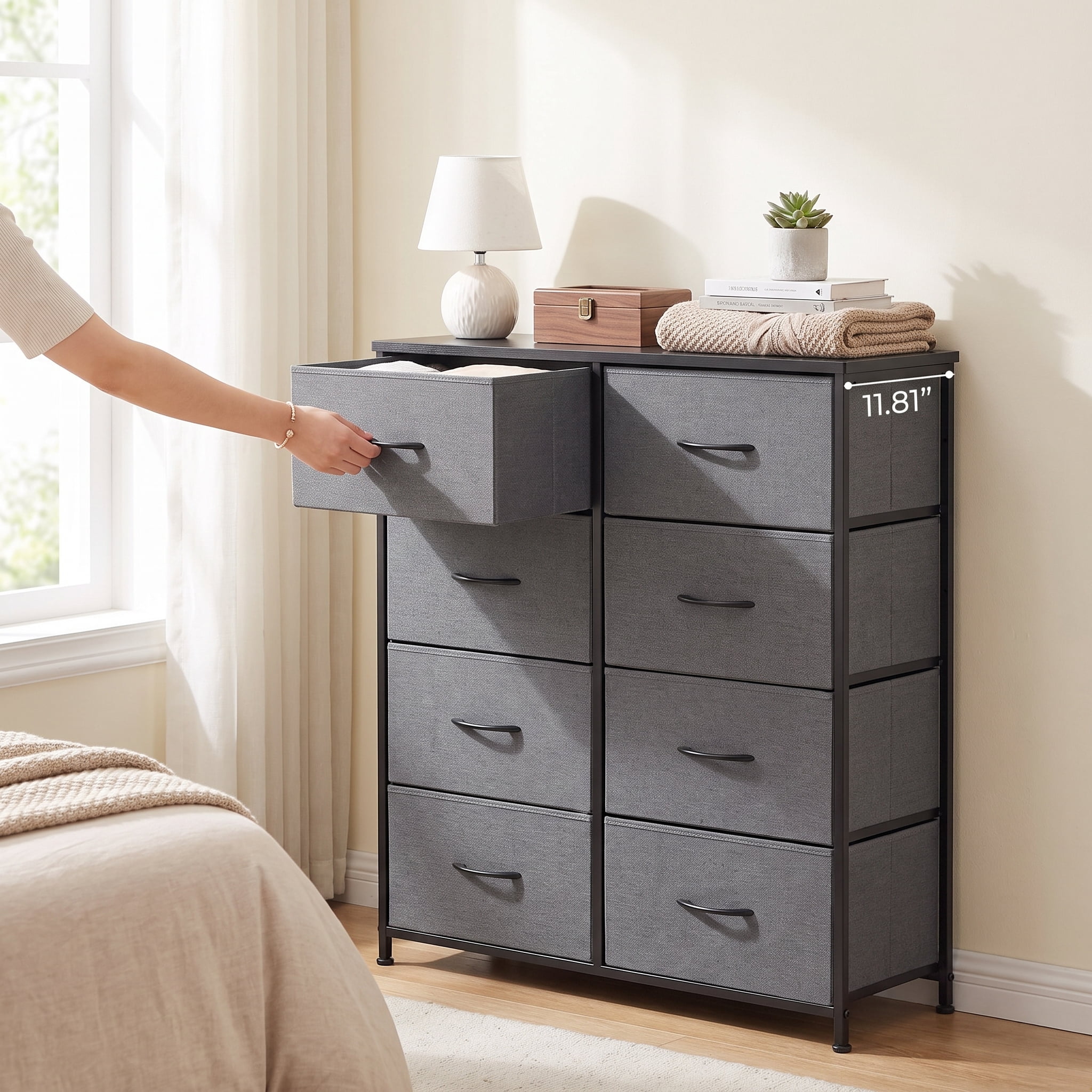 TrumanPick Fabric Storage Drawer Bedroom Dresser, Tall Dresser for Closet, 8 Fabric Dresser with 8 Storage Drawers for Clothes, Living Room, Hallway, Entryway, Gray