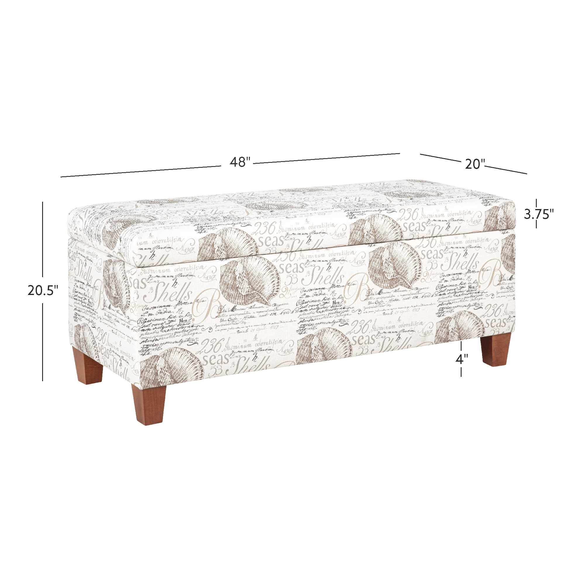 Linon Carmen Upholstered Storage Ottoman, Beige Ocean Seashell