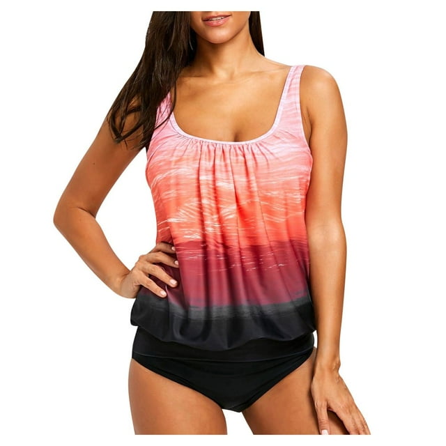 MesaSe Women Print Strappy Back Tankini Set Two Piece Swimsuits Swimdress
