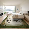 thumbnail image 3 of ODIKA 9'x12' Washable Area Rug Green Duck Hunting Design Vintage Mallard Motif with Cattail Reeds for Great Room, Indoor Concept, Large Living Low Pile, Flatwoven, 3 of 7