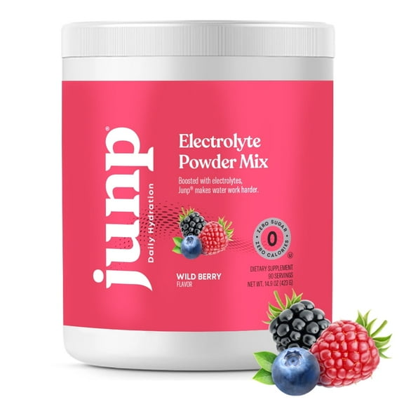 JUNP Hydration Electrolyte Powder, Electrolytes Drink Mix, Hydration Mix, Sugar Free, Gluten Free, 0 Calories, 0 Carbs, Keto Friendly, Kosher, 90 Servings. (Wild Berry)