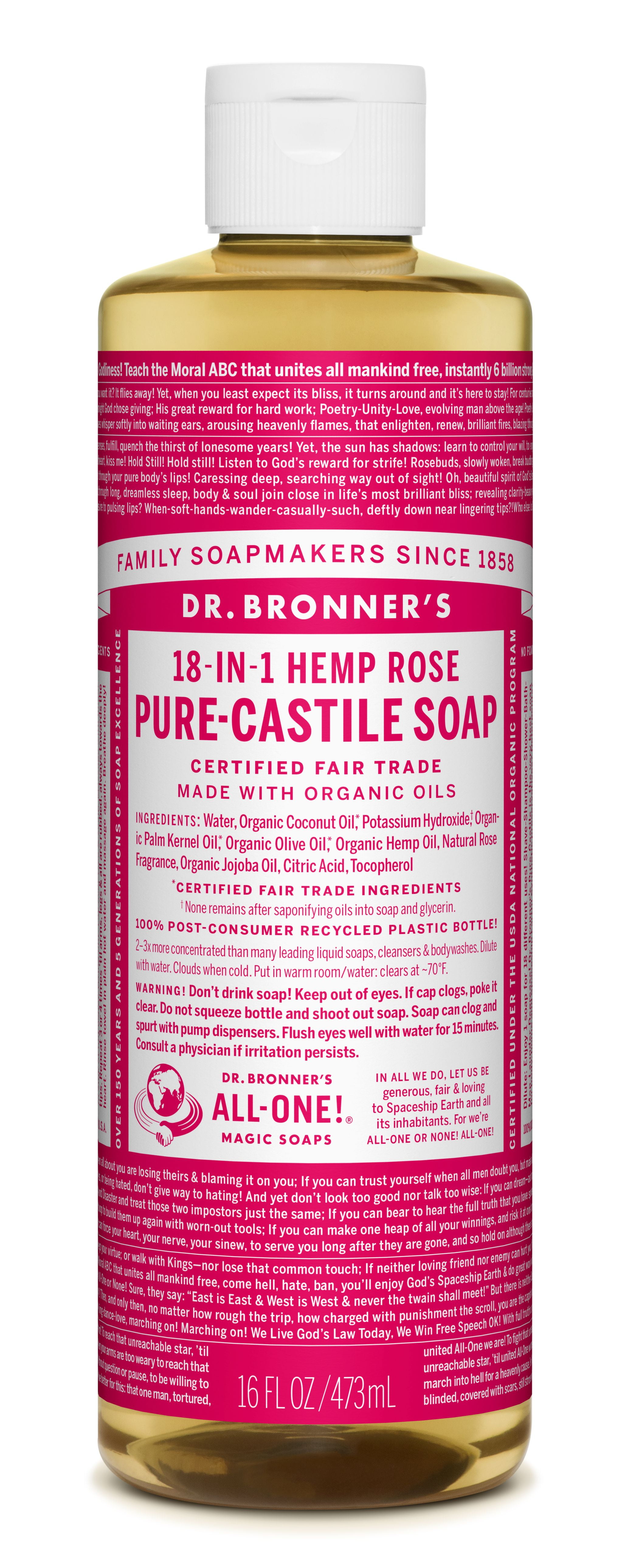 Dr Bronner S Rose Pure Castile Liquid Soap 16 Oz Walmart Com
