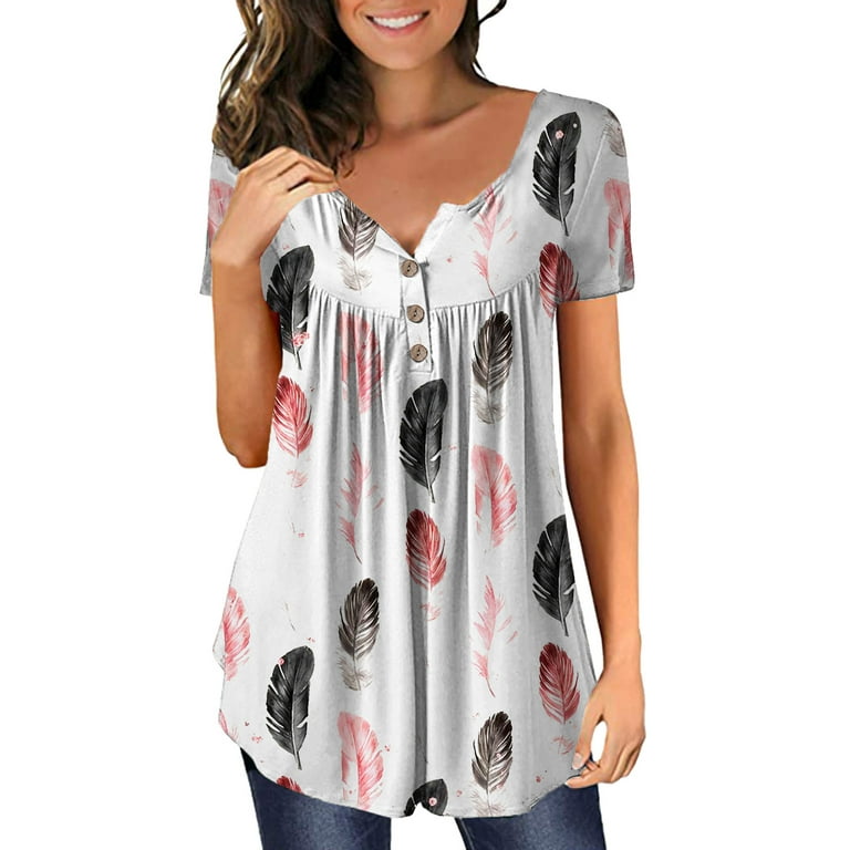 LBECLEY Women Short Sleeve Tops Women Plus Size Floral Printed