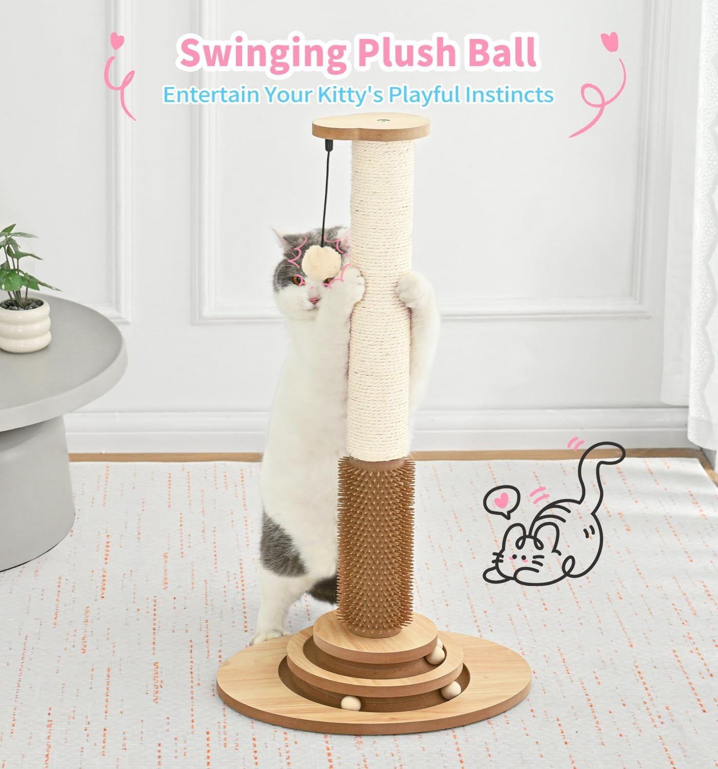 s Premium Sisal  Scratching Post with Ball Track & Brush - 28.3 Inch Tall Interactive  Tower for Indoor Kittens