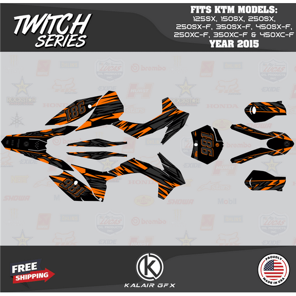 Kalair GFX Graphics Kit for KTM Motocross 2-STROKE 125SX,150SX and 250SX (2015) Twitch Series
