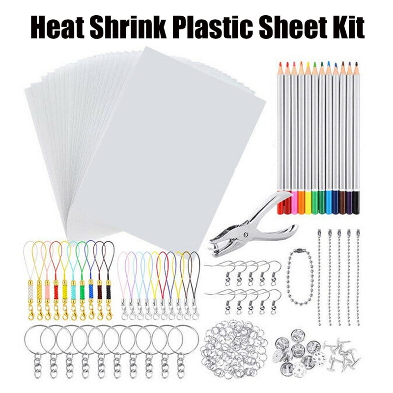 145/198Pcs DIY Heat Shrink Plastic Sheet Kit Shrinky Art Paper Hole