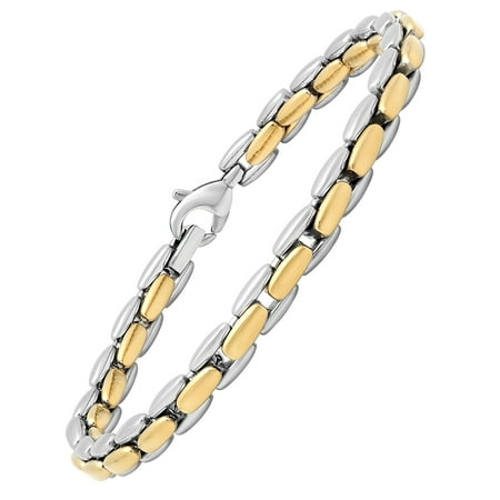 Mens Two-Tone Stainless Steel H-Link Bracelet