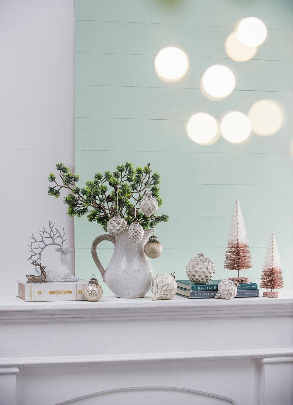 Glass Christmas Ball Ornament with Iron Accent Iridescent Finish Tree Garland Decor
