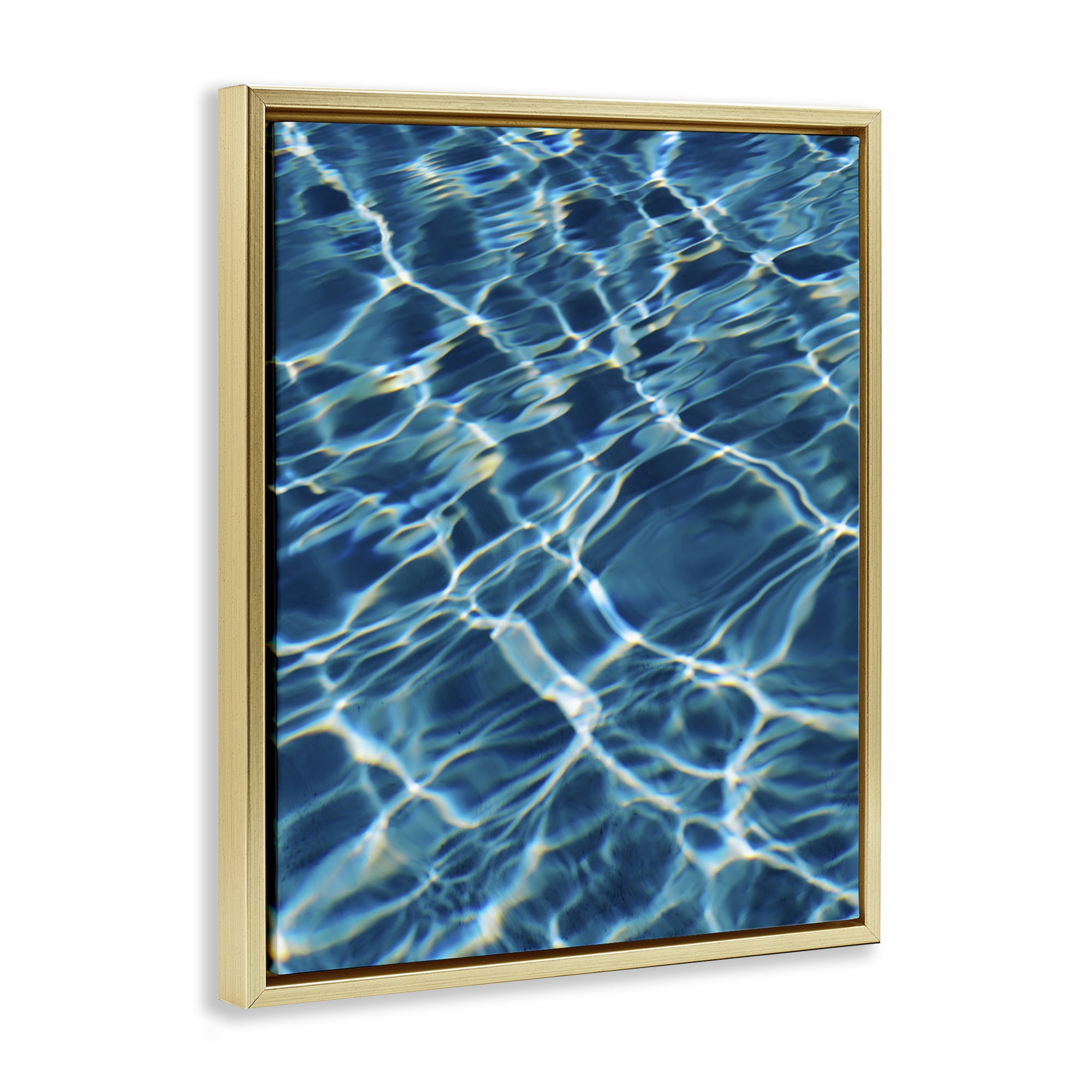 Stupell Industries Summer Pool Ripples Abstract Painting Gold Floater Framed Canvas Art Print Wall Art, 17 x 21