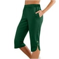 thumbnail image 3 of UVEASISHA Capri Leggings for Women with Pockets High Waisted Side Split Yoga Pants Knee Length Summer Cropped Pants Army Green L, 3 of 7
