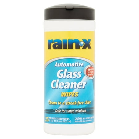 RainX Automotive Glass Cleaner Pre-Moistened Wipes, 25