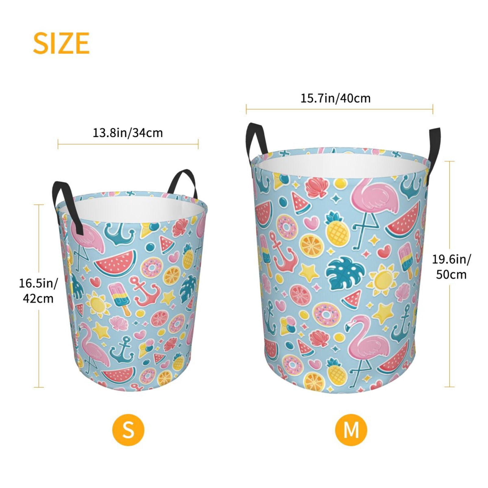 Large Laundry Basket with Handles - Summer Bird Watermelon Kids Baby Dirty Clothes Laundry Hamper for Bedroom Aesthetic