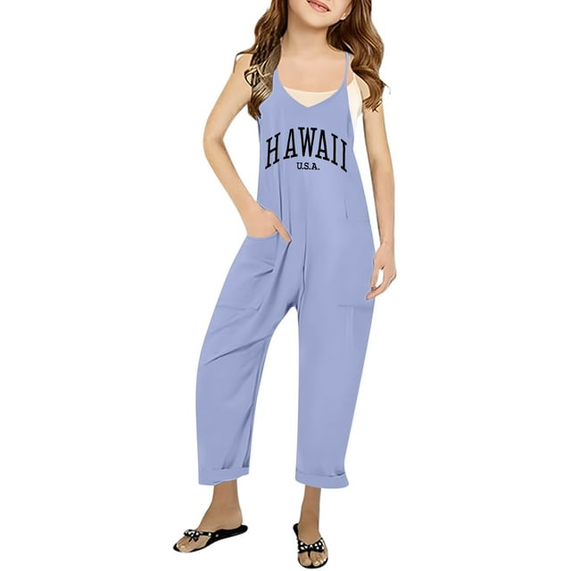 TZEWGL V Neck Sleeveless Loose Fit With Pockets Bodysuit For Teens Lightweight And Comfortable Jumpsuit size 7-8T