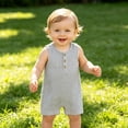 thumbnail image 2 of Gunia Toddler Boys Girls Outfit Sleeveless Romper Jumpsuit Summer Clothes Set Light Gray 0-3 Months, 2 of 6
