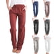 thumbnail image 1 of Pantalones de pierna ancha informales sueltos con cordón de lino y algodón de color sólido, Borgo?a, M LingWen 8390612333743, 1 of 1