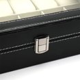 thumbnail image 2 of Caja de reloj de cuero con 12 ranuras, organizador de vitrina con tapa de vidrio enmarcada, elegante contraste y almohada extraíble para hombres y mujeres, cajas de soporte grandes para relojes y joya JFHHH pequeña, 2 of 5