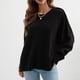 thumbnail image 5 of Suéter con cuello redondo y abertura lateral Jersey suelto de manga larga a la moda para otoño invierno Negro M, 5 of 8