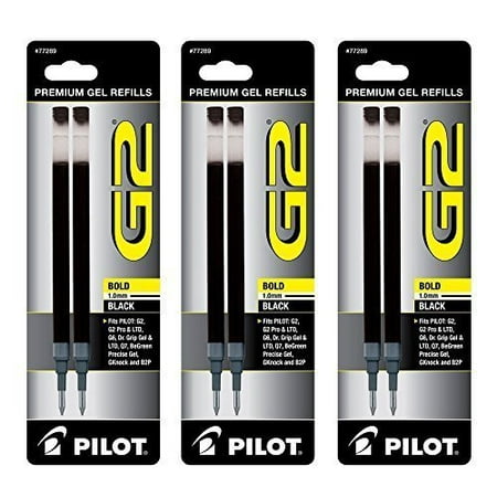 Pilot G2 Gel Ink Refill, 2-Pack for Rolling Ball Pens, Bold Point, Black Ink, Pack Of 3 = 6 (Best Pens For Pen And Ink Drawing)