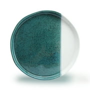 roro Ceramic Stoneware Two-Tone Turquoise Blue Green Ivory White Dinner Plate with Lip Edge, Set of 2