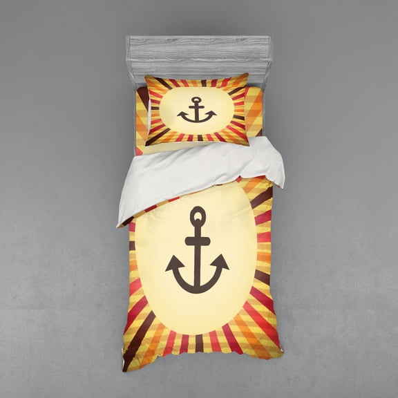 Ambesonne Vintage Bedding Set 3 Pcs, Pop Art Sailing Anchor, Twin, Cream Red Orange
