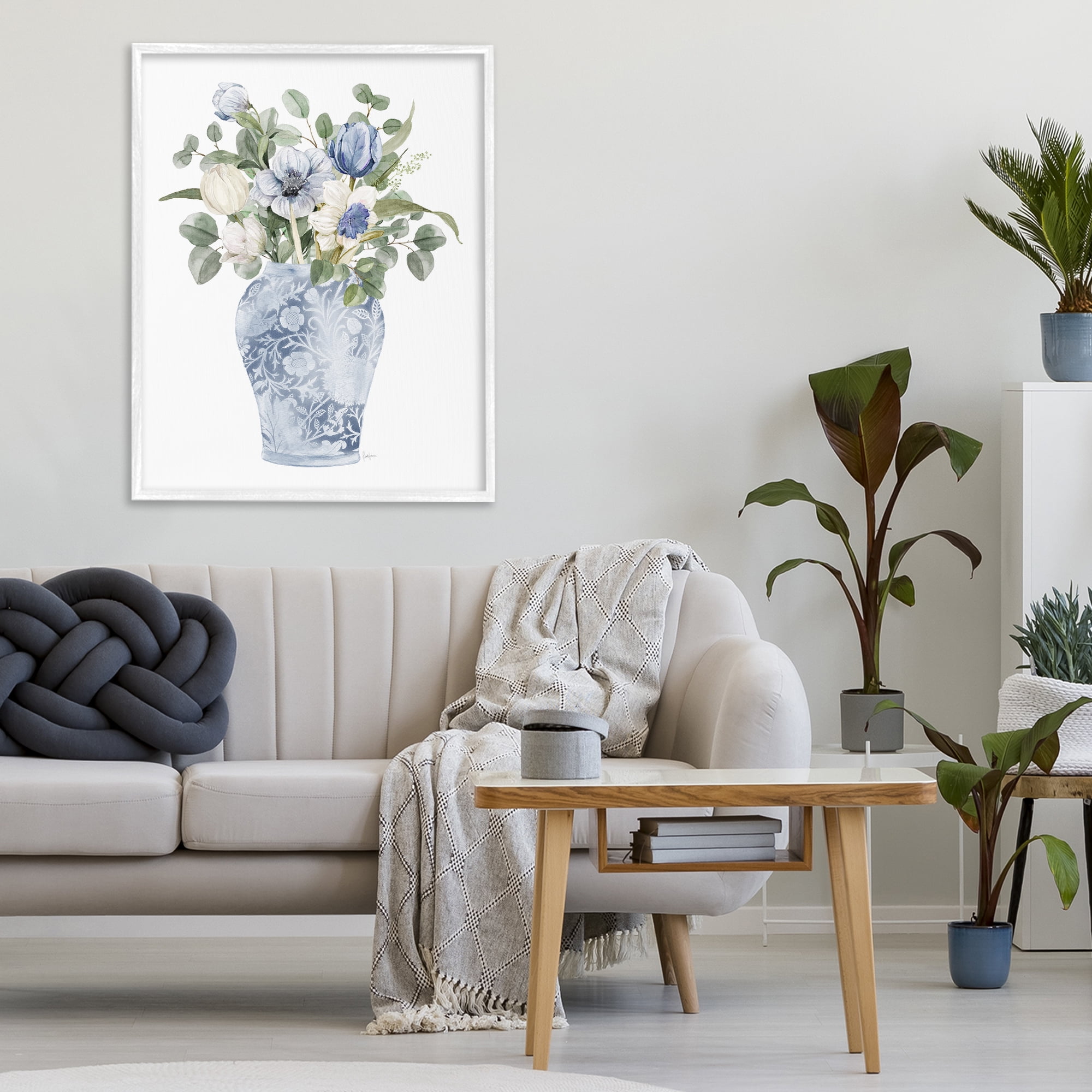 Stupell Industries Ornate Vase Tulips White Framed Giclee Art, design by Livi Finn