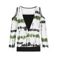 thumbnail image 4 of hxobax 3/4 Sleeve Shirts Womens Cold Shoulder Tunic Tops Tie-Dye Striped Tshirts Cross Wrop Blouses, 4 of 6