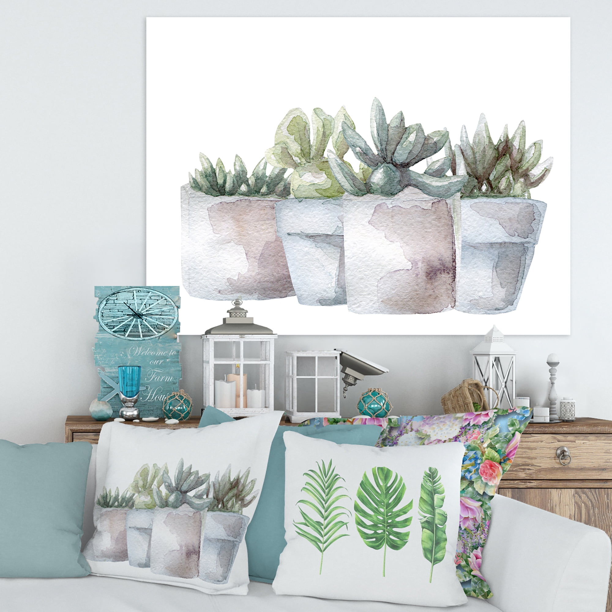 Designart ' Succulent and Cactus House Plants III ' Farmhouse Canvas Wall Art Print