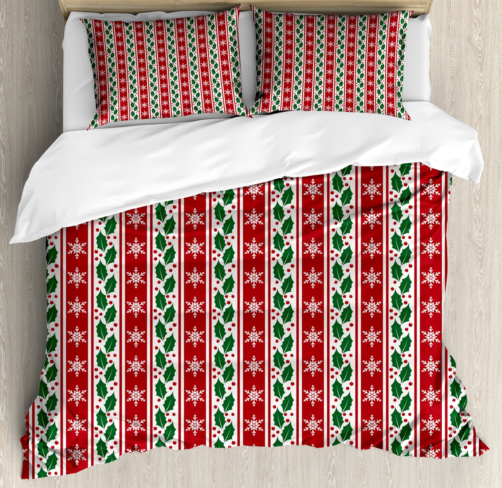 Snowflake King Size Duvet Cover Set Holly Berry Leaves And Snowflake King Size Duvet Cover Set Holly Berry Leaves And Snowflakes On Vertical Banners New Year Decorative 3 Piece Bedding With 2