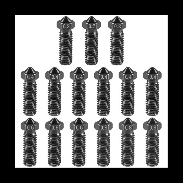 15 Piezas V6 para Kit de Boquillas Boquillas de Acero Endurecido con Rosca M6 0,2 mm 0,4 mm 0,6 mm 0,8 mm Boquillas Extrusoras Adicionales
