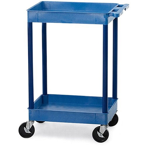 Luxor BUSTC11BU Blue 2 Shelf Tray Shelf Plastic Cart 24 x 18