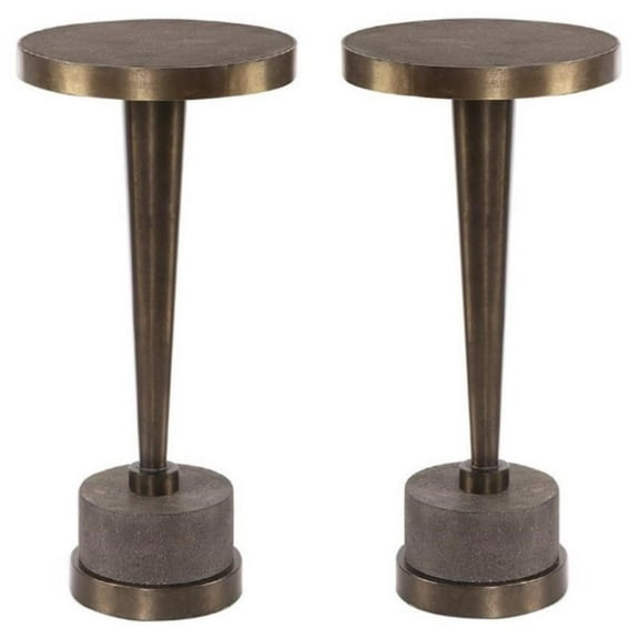 Home Square 11" Round Accent End Table in Gray and Bronze - Set of 2
