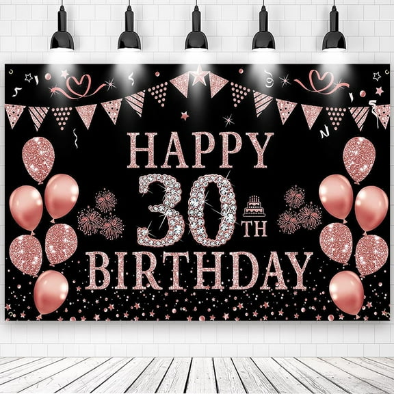 30th Happy Birthday Rose Gold Theme Backdrops Banner Birthday Party Decor Supplies,5.9x3.6ft