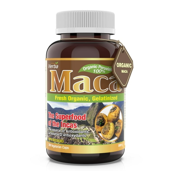 Herba Maca Capsules - 500mg, 200 Capsules | Organic Peruvian and Made in Canada