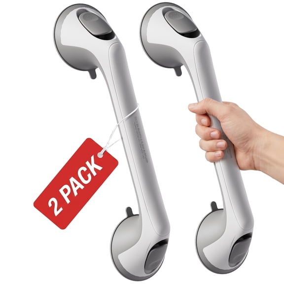 Ablecare 16" Suction Cup Shower Grab Bar, 2 Pack - Safety Handrail for Elderly, White & Gray