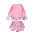 thumbnail image 3 of Bellafa Toddler Girls Rash Guard Bathing Suit Mermaid Long Sleeve Two Piece Swimsuit with Shorts UPF 50+ 3-9 Years Summer Beachwear, 3 of 10