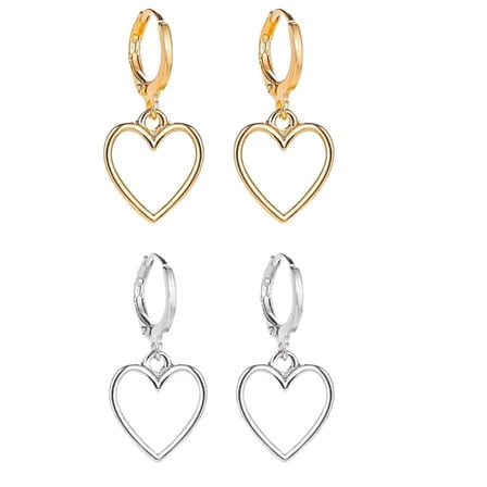 Love Heart Shaped Drop Earrings, Sterling Silver 14K Gold Plated Huggie Hoops, Hypoallergenic Lightweight Gift Jewelry for Women(2Pairs)