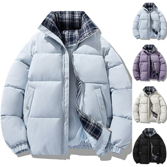 HBGVBA Winter Coats for Women, Women's Down Jackets Solid Color Zip Up Stand Collar Cotton Coat with Pockets No Hood Casual Warm Winter Clothing