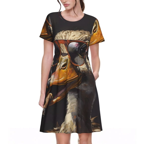 Vsdgher Modern Funny Duck for Womens Summer 2025 Casual Midi Maxi Dresses Lightweight Short Sleeve Round Neck Beach Dress