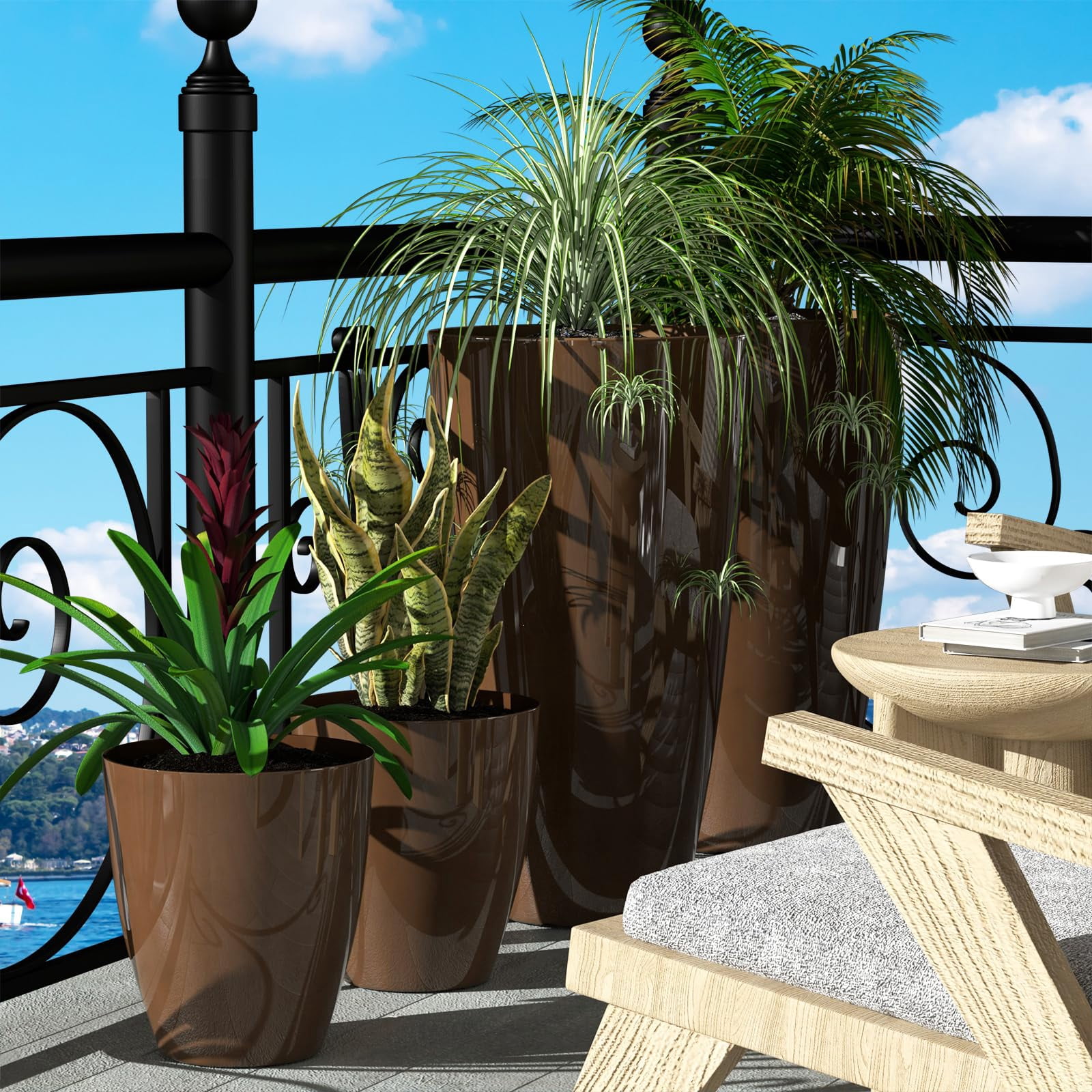 Plant Pots Set of 2 Pack,10 Inch Plant Pot for Indoor,Planter with Drainage Hole,Flower Pots Modern Round Planters for Outdoor Garden Home,Champagne