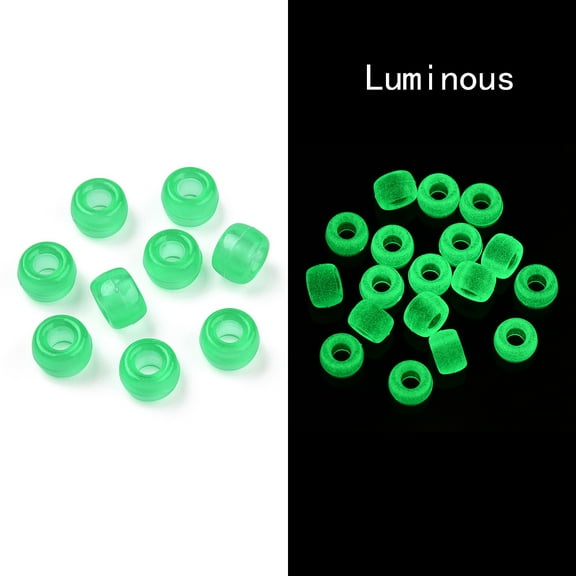 Transparent & Luminous Plastic Beads Frosted Crow Beads Pony Beads Glow in the Dark Barrel Spring Green 9x6mm Hole: 3.8mm about 1900pcs/500g