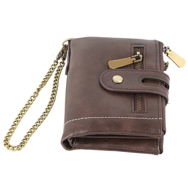 Cartera corta retro para hombre, con múltiples ranuras y cierre de cremallera, de piel sintética, para guardar dinero en efectivo, tarjetas bancarias, monedas, color café.