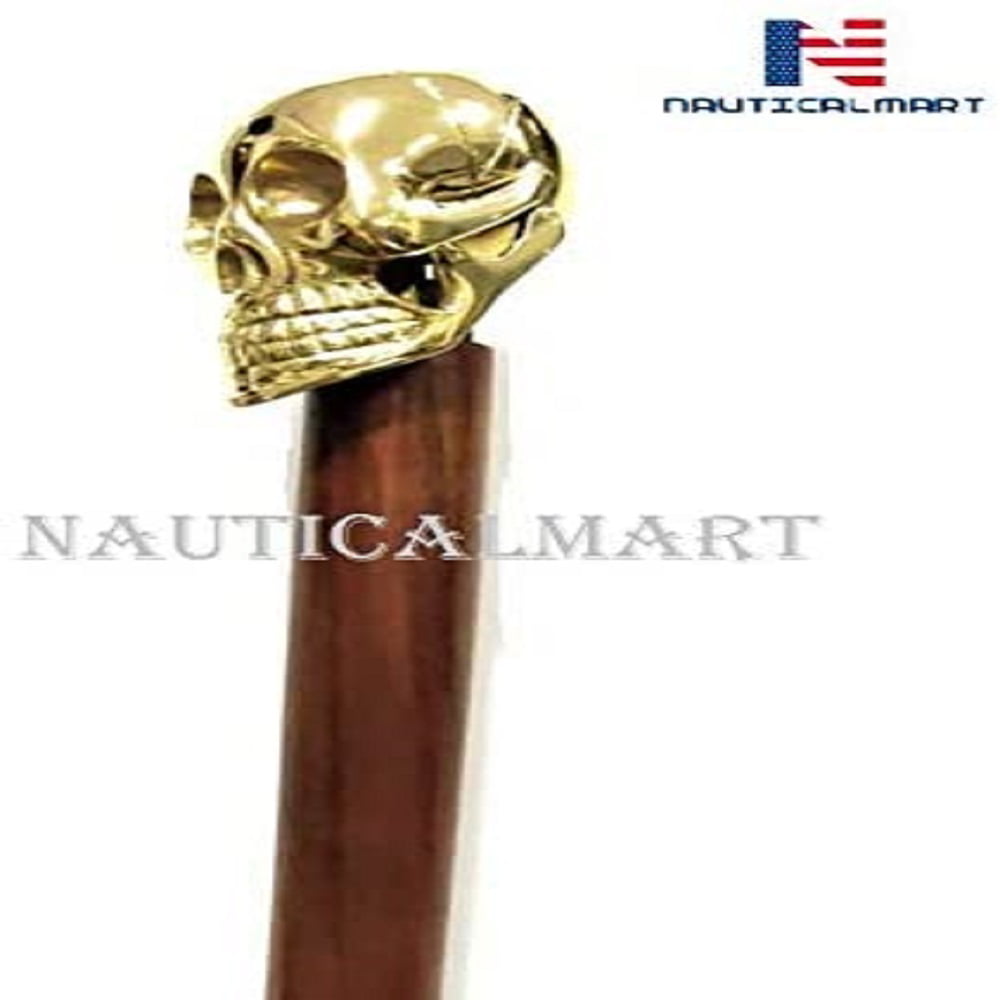 Details about  / Solid Brass Unique Knob Skull Head Walking Stick cane Victorian Wooden Shaft