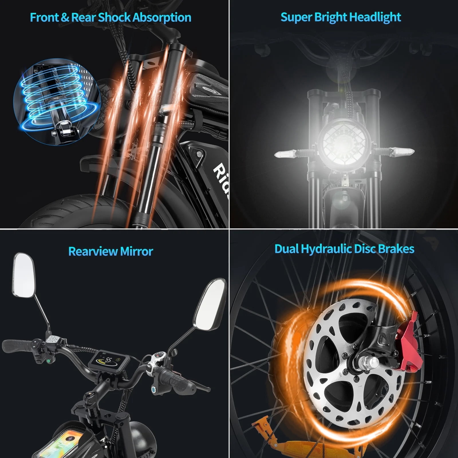 Ridstar Electric Bike for Adults,PEAK 3000W 37MPH,52V 40Ah Dual Motor Ebike,20" Fat Tire Mountain Bike UL2849