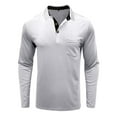 thumbnail image 4 of Huresd Mens Fashion Polo Shirts Cotton Classic Long Sleeve Thermal Button Shirt With Pocket White 3XL, 4 of 5