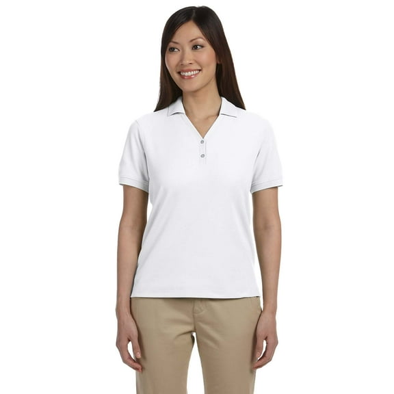 DEVON & JONES D100W LADIES' PIMA PIQUE SHORT-SLEEVE Y-COLLAR POLO, WHITE, S