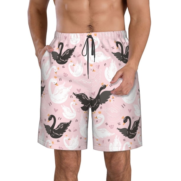 Balery Swan And Flowers2 Traje de Baño Estilo Hawaiano para Hombre, Shorts de Secado Rápido con Bolsillos-Small