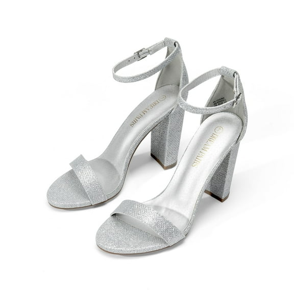 Dream Pairs Women Ankle Strap Open Toe Chunky High Heel Sandals Wedding Party Heel Shoes SILVER/GLITTER Size 9.5