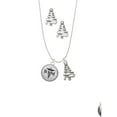 thumbnail image 2 of Delight Jewelry Silvertone Domed Black BSM Silver tone Zig Zag Christmas Tree Charm Necklace and Stud Earrings, 2 of 4